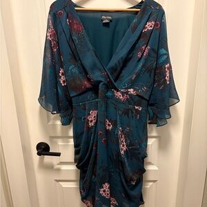 City Chic Teal and Pink Floral Midi Dress